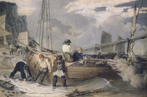 John Augustus Atkinson Fishermen hauling out ready to put to sea (mk47) Sweden oil painting art